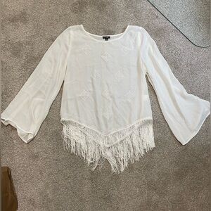 White fringe sheer top
